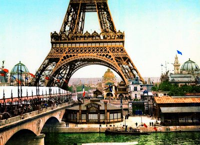 View of the Eiffel Tower during the Exposition Universelle of 1900 (coloured photo) by French Photographer